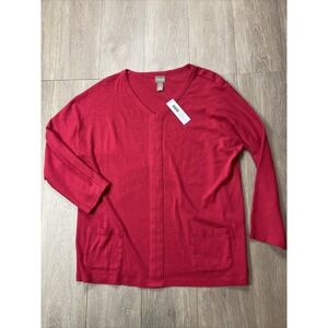 Chicos Dolman Pocket Pullover Cardigan‎ Sweater 3/4 Sleeve Raspberry New Size 1